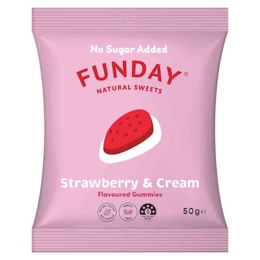 Funday Strawberry and Cream Flavoured Gummies No Sugar Added, 50g