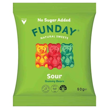 Funday Sour Gummy Bears Natural Sweets No Sugar Added, 50g