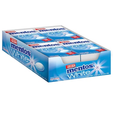 Mentos White Sweet Mint Sugar Free Chewing Gum, 10 Gums, Pack of 12