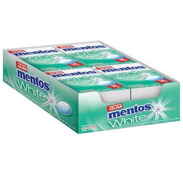 Mentos White Spearmint Sugar Free Chewing Gum, 10 Gums, Pack of 12