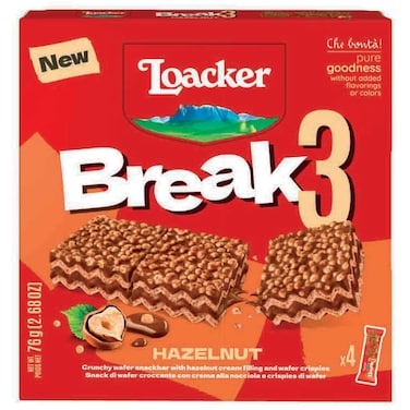 Loacker Break3 Hazelnut Wafer Multipack, 19g, Pack of 4