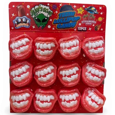 ألينز ساور حلوى مصاصة حامضة على شكل أسنان بنكهة الفراولة 15 غرام حزمة من 12