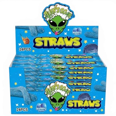 Alien&rsquo;s Sour Straws, Blueberry, 55g, Pack of 24