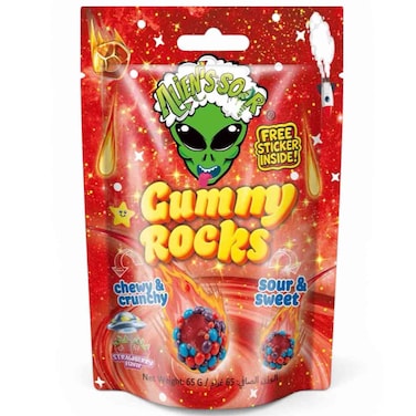Alien&rsquo;s Sour Gummy Rocks Strawberry, 65g