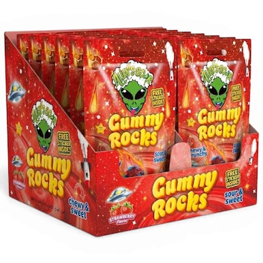Alien&rsquo;s Sour Gummy Rocks Strawberry, 65g, Pack of 12