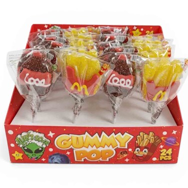 ألينز ساور حلوى مصاصة حامضة على شكل كولا و بطاطس مقلية 10 غرام حزمة من 24