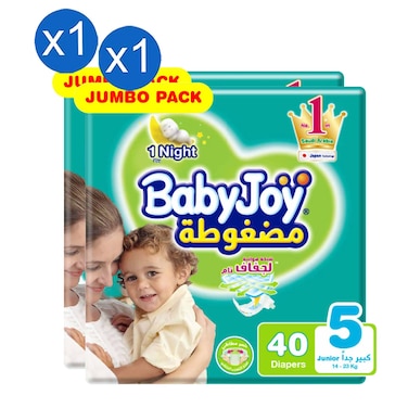 BabyJoy Tape Diapers Jumbo Pack Size 5 Junior, 40 Diapers, Pack of 2