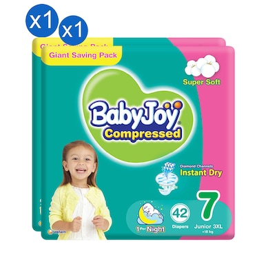 BabyJoy Compressed Tape Diapers Giant Saving Pack Size 7 XXXL, 42 Diapers, Pack of 2