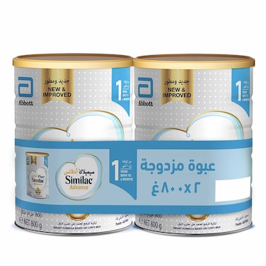 Similac Advance Stage 1 Infant Formula Milk Powder From Birth to 6 Months 800g, Pack of 2