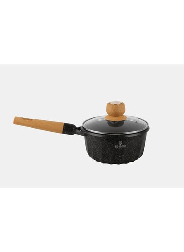 18 cm Non-Stick Black Saucepan (1.5L) &acirc;&euro;&ldquo; Scratch Resistant, Induction Base, Wooden Handle, PTFE/PFOA-Free &acirc;&euro;&ldquo; Elegant Black Speckled Design