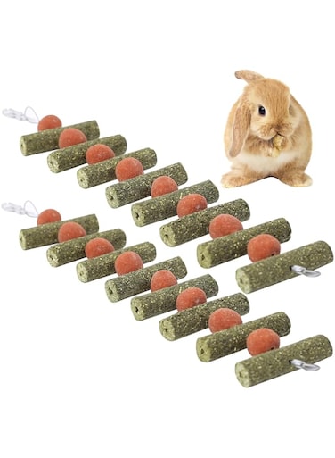 FDTY Bunny Chew Toys, 2PCS Timothy &amp; Carrot Balls String Hangable,Natural Small Animal Chew Toys,Nutritious Molar Treats Handmade for Rabbit/Hamster/Squirrel/Guinea Pig&amp;More Small Animals