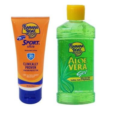 Banana Boat Sport Ultra Sunscreen Lotion SPF30 90ml and Aloe Vera Gel 230g, Pack of 2