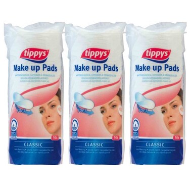 Tippys Classic Round Makeup Pads, 50 Pads Each, Pack of 3