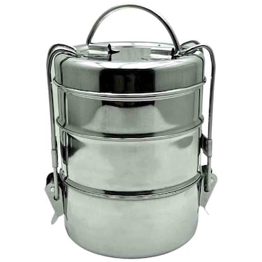 RK Steel Clip Tiffin 7x3, Stainless Steel 3 Tier Lunch Carrier with Locking Clips