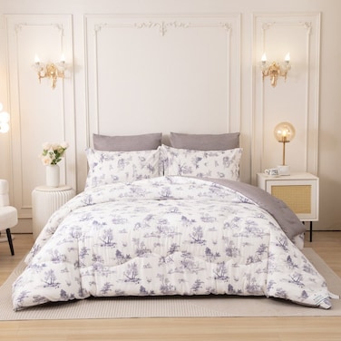 Printed Duvet Set, Queen Size Fits 180x200 cm - 4-Pcs Bed Set, Brushed Microfiber Fabric - 1 Duvet Cover, 1 Fitted Sheet, 1 Pillow Shams, 1 Pillowcases (Filler Not Included)