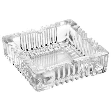 Square Glass Ashtray 10cm, Heavy Clear Crystal Design with Multi-Groove Holders