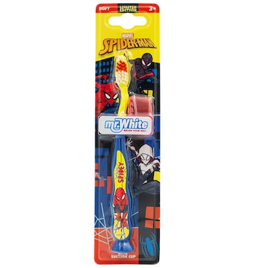 Mr. White Spiderman Manual Kids Toothbrush Soft Bristles with Suction Cup