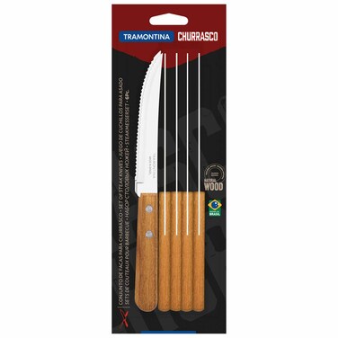 Tramontina Churrasco Steak Knife Stainless Steel Serrated Blade with Wooden Handle