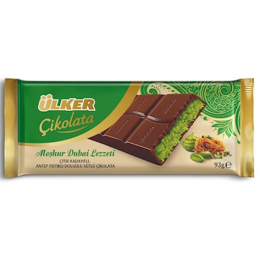 Ulker Dubai Pistachio Filled Milk Chocolate Bar, 93g