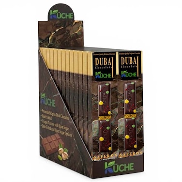 Kuche Dubai Chocolate Saffron Pistachio Dark Chocolate, 50g, Pack of 24