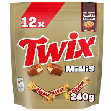 Twix Minis Chocolate Caramel Biscuit Bars, 240g, Pack of 12