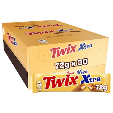 Twix Xtra Chocolate Caramel Biscuit Bars, 72g, Pack of 30