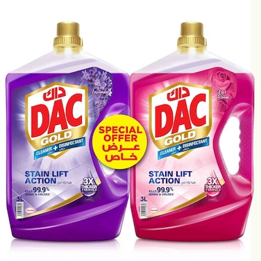 DAC Gold Cleaner and Disinfectant Lavender 3L and Rose Bloom 3L, Pack of 2