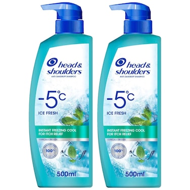 Head and Shoulders Ice Fresh Anti-Dandruff Shampoo with Menthol Cooling, 500ml, Pack of 2