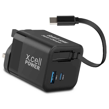 X.CELL GaN II Fast Charger 65W with USB-C Cable 1M, Black