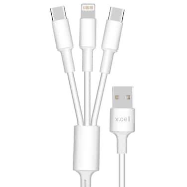 X.CELL Multi Charging Cable USB-A to 2 Type-C and 1 Lightning, 1.5M, White