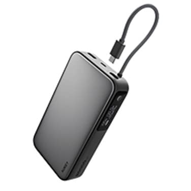 أوكي بنك طاقة بسعة 20000 مللي أمبير وقوة 100 واط بتقنية الشحن السريع بي دي مع كابل USB نوع C مدمج - رمادي