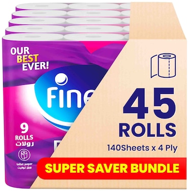 Fine Deluxe Plus Toilet Paper Rolls, 140 Sheets, 4 Ply, 45 Rolls
