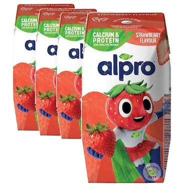 Alpro Strawberry Soya Drink with Calcium and Vitamins, 200ml, Pack of 4
