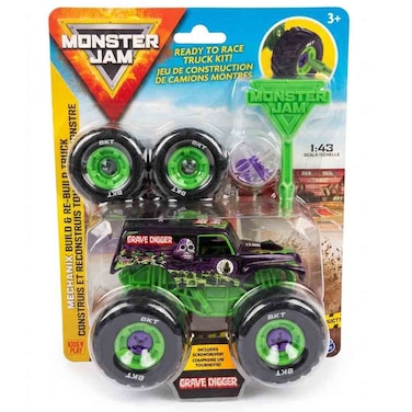 Monster Jam Grave Digger Buildable Monster Truck 1:43 Scale, Mechanix Kit with Tools