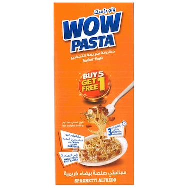 WOW Pasta Instant Spaghetti Alfredo with Barbecue Flavor, 88g, Pack of 6