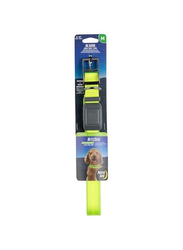 Nite Ize NiteDog Rechargeable LED Collar, USB Light Up Dog Collar w/ Metal Buckle, Water Resistant, Lime, Medium