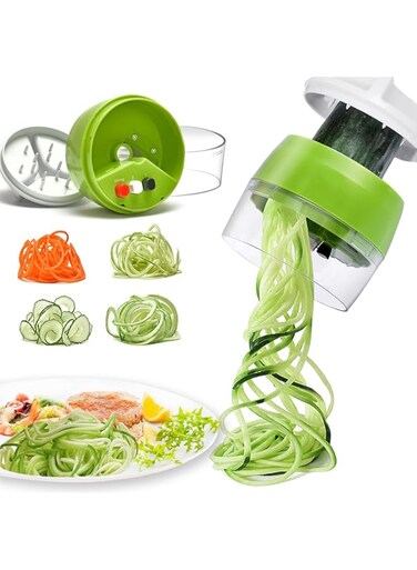 FUIN Spiralizer Vegetable Slicer, 4 in 1 Heavy Duty Veggie Spiral Cutter, Heavy Duty Thick and Thin Veggie Spiral Cutter with Container, Carrot,Cucumber, Zucchini,Onion Spaghetti Maker for Salad