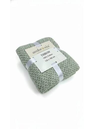 130 x 160 cm Cotton Knitted Throw Sage Green Blanket 400GSM Soft Decorative Sofa Cover Bed Runner Boho