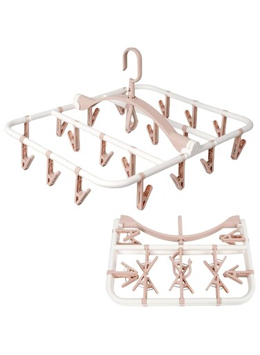 Foshine Clothes Drying Racks Foldable Clip Hangers Drip Hanger Plastic with 20 Drying Clips (Light Pink-Rectangle)