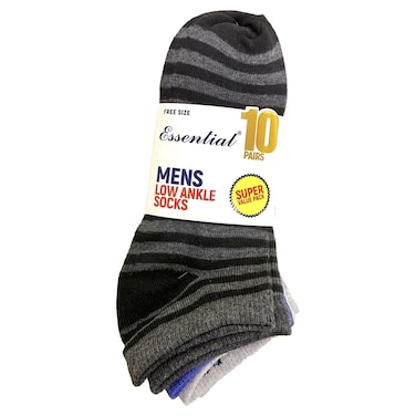 Essential Men Printed Low Ankle Socks MV-178, Free Size, Assorted, 10 Pairs