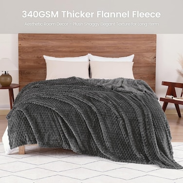 Home Twin size (165cm x 230cm) Ultra Soft Fleece Blanket Size, Lightweight 3D Jacquard Flannel Blanket, Fluffy &amp; Plush Suitable for Bed Room Decor, Dark Grey