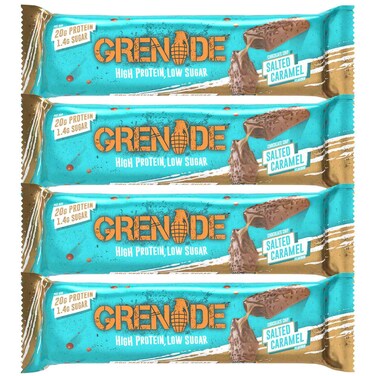غرينيد لوح بالكراميل المملح، غني بالبروتين وقليل السكر، 60 غرام، حزمة من 4