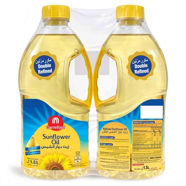 Carrefour Sunflower Oil Double Refined, 1.5L, Pack of 2
