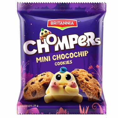 Britannia Chompers Choco Chips Cookies, 28g, Pack of 8