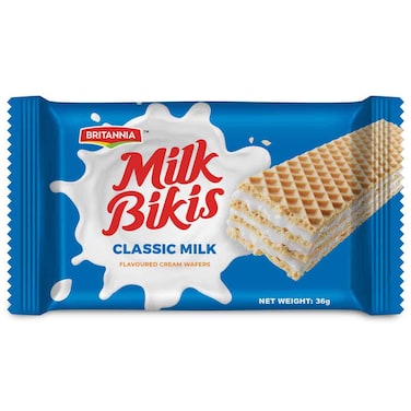 Britannia Milk Bikis Classic Milk Flavoured Cream Wafers, 36g