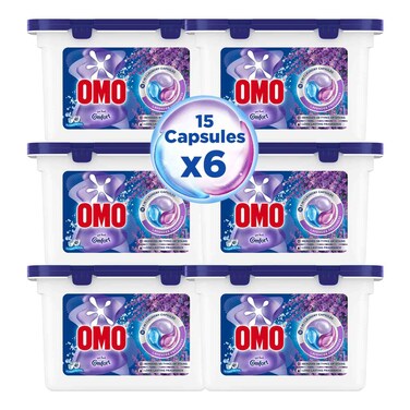 أومو كبسولات منظف الغسيل 3 في 1 برائحة اللافندر 225 غرام 15 كبسولة حزمة من 6
