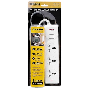 مقبس تمديد أومنيوم ثلاثي الاتجاهات بطول 2 متر، 13 أمبير، 3250 واط