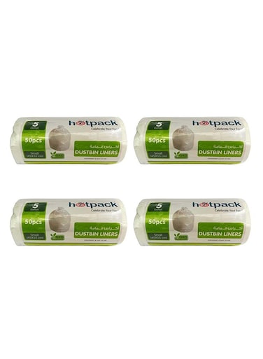 Pack Of 4 Hotpack Dustbin Liners Small 5 Gallon 200 - Pieces White 45x55cm