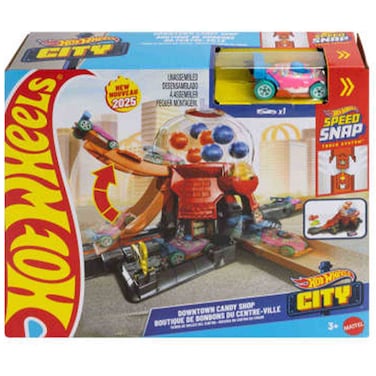 Hot Wheels City Downtown Candy Shop Playset with Car, Speed Snap Feature