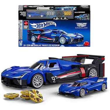 Hot Wheels Brickshop Cadillac Project GTP Hypercar Building Set, Yellow Wheels Edition, 236 PCS